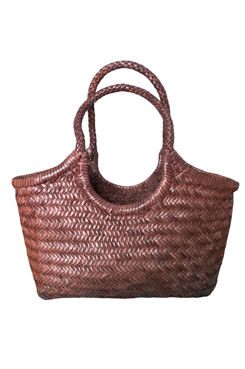 Handwoven Smile Leather Bag - Brown