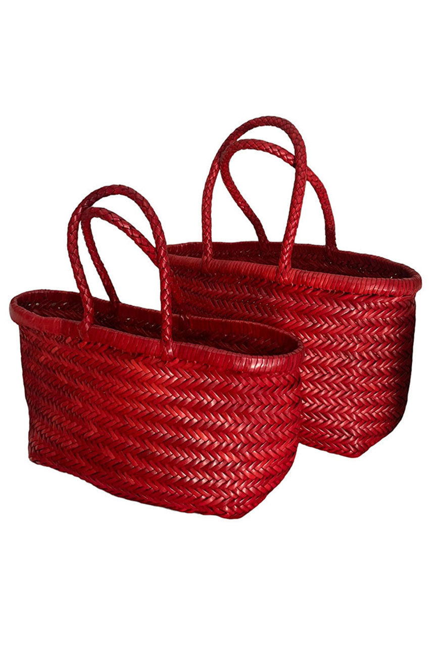 Handwoven Leather Bag - Red