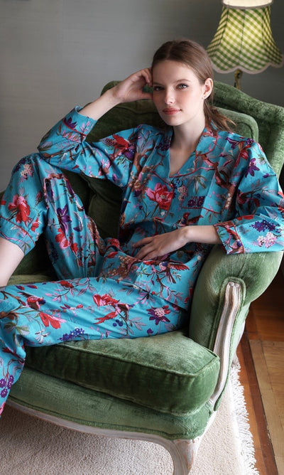Sweet bird aqua blue long  pijamas