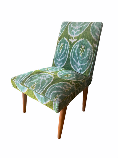 Calliope silk velvet hand woven ikat pair of chairs